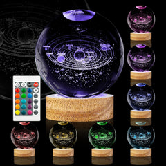 3D Solar System Crystal Ball RGB Lamp