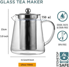 Triangle Borosilicate Glass Kettle with Stainless Steel Strainer 750ml