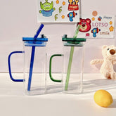 Square Glass Mason Jar with Colour Pp Lid & Straw 400ml Set of 2