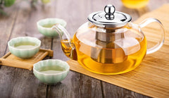 Round Borosilicate Glass Kettle with Stainless Steel Strainer 1000ml