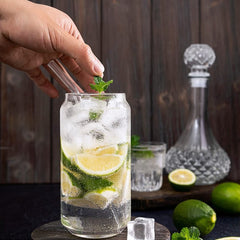 Can Shaped Glass with Glass Straw 540ml Set of 6