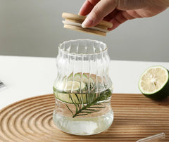 Ribbed Wavy Sipper Tumbler with Wooden Lid & Glass Straw 510ml Set of 2