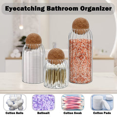 Glass Jar with Ball Cork Lid (S-500ml, M-700ml, L-1200ml) Set of 3