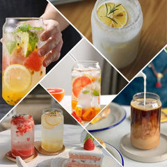 Can Shaped Glass with Glass Straw 540ml Set of 6