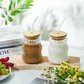 Ribbed Wavy Sipper Tumbler with Wooden Lid & Glass Straw 510ml Set of 2