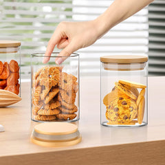 Round Glass Storage Jar with Wooden Lid 270ml