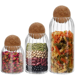 Glass Jar with Ball Cork Lid (S-500ml, M-700ml, L-1200ml) Set of 3