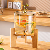 Amber Glass Dispenser with Gold Tap and Wooden Stand 2600ml