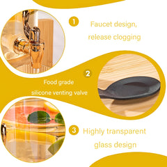 Amber Glass Dispenser with Gold Tap and Wooden Stand 2600ml