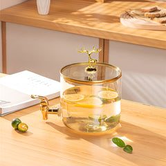 Amber Glass Dispenser with Gold Tap and Wooden Stand 2600ml