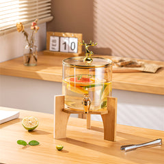 Amber Glass Dispenser with Gold Tap and Wooden Stand 2600ml