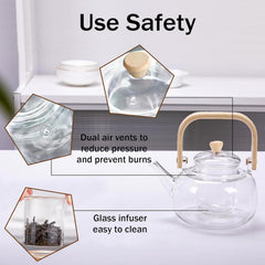 Borosilicate Glass Kettle with Wooden Handle 900ml
