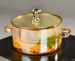 Fluted Borosilicate Glass Casserole with Gold Lid 1500ml