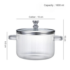 Fluted Borosilicate Glass Casserole with Lid 1600ml