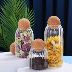 Glass Jar with Ball Cork Lid (S-500ml, M-700ml, L-1200ml) Set of 3