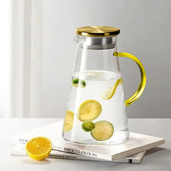 Borosilicate Glass Water Jug with Gold Lid Round Handle 1.8L