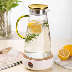 Borosilicate Glass Water Jug with Gold Lid Round Handle 1.8L