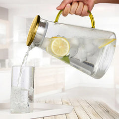 Borosilicate Glass Water Jug with Gold Lid Round Handle 1.8L
