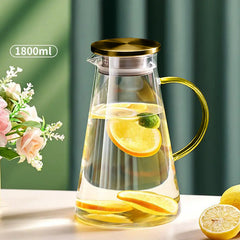 Borosilicate Glass Water Jug with Gold Lid Round Handle 1.8L
