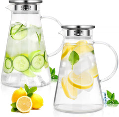 Borosilicate Glass Water Jug with Steel Lid Round Handle 1.8L