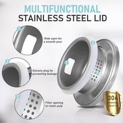 Borosilicate Glass Water Jug with Steel Lid Round Handle 1.8L