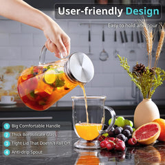 Borosilicate Glass Water Jug with Steel Lid Round Handle 1.8L