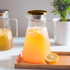Borosilicate Glass Water Jug with Gold Lid Square Handle 1.8L