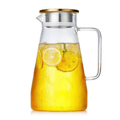 Borosilicate Glass Water Jug with Gold Lid Square Handle 1.8L