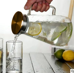 Borosilicate Glass Water Jug with Gold Lid Square Handle 1.8L