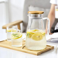 Borosilicate Glass Water Jug with Gold Lid Square Handle 1.8L