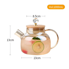 Golden Glass Kettle with Wooden Crystal Lid 1000ml