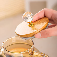Golden Glass Kettle with Wooden Crystal Lid 1000ml