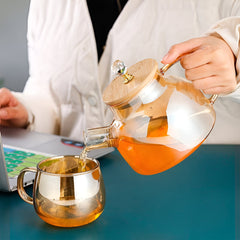Golden Glass Kettle with Wooden Crystal Lid 1000ml