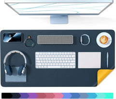 Leather Desk Mat Blue & Yellow