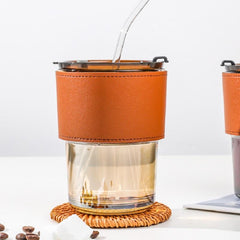 Glass Sipper with Leather sleeve 450ml Set of 2