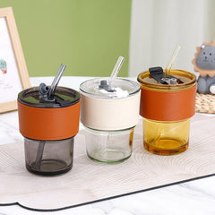 Glass Sipper with Leather sleeve 450ml Set of 2