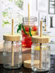 Mason Lining Glass Jar with Wooden Lid 450ml Set of 2