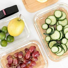 Rectangle Glass Lunch Box Set of 3 with Wooden Lid (370ml, 640ml, 1040ml)