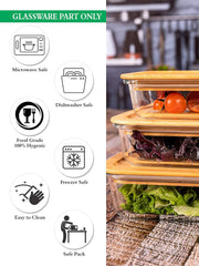 Rectangle Glass Lunch Box Set of 3 with Wooden Lid (370ml, 640ml, 1040ml)