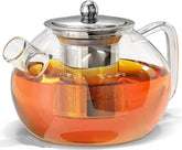 Round Borosilicate Glass Kettle 1000ml with Wide Spout & Stainless Steel Strainer
