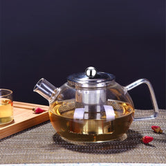 Round Borosilicate Glass Kettle 1000ml with Wide Spout & Stainless Steel Strainer