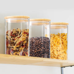 Round Glass Storage Jar with Wooden Lid 1050ml