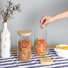 Round Glass Storage Jar with Wooden Lid 1400ml