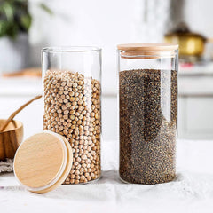 Round Glass Storage Jar with Wooden Lid 1400ml