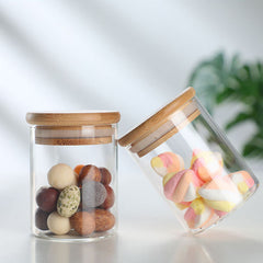 Round Glass Storage Jar with Wooden Lid 220ml