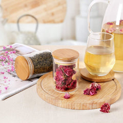 Round Glass Storage Jar with Wooden Lid 220ml