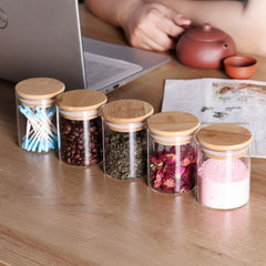 Round Glass Storage Jar with Wooden Lid 220ml