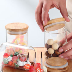 Round Glass Storage Jar with Wooden Lid 220ml