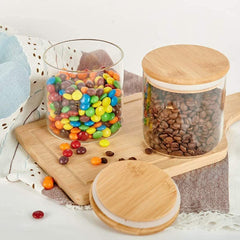 Round Glass Storage Jar with Wooden Lid 685ml