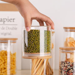Round Glass Storage Jar with Wooden Lid 685ml